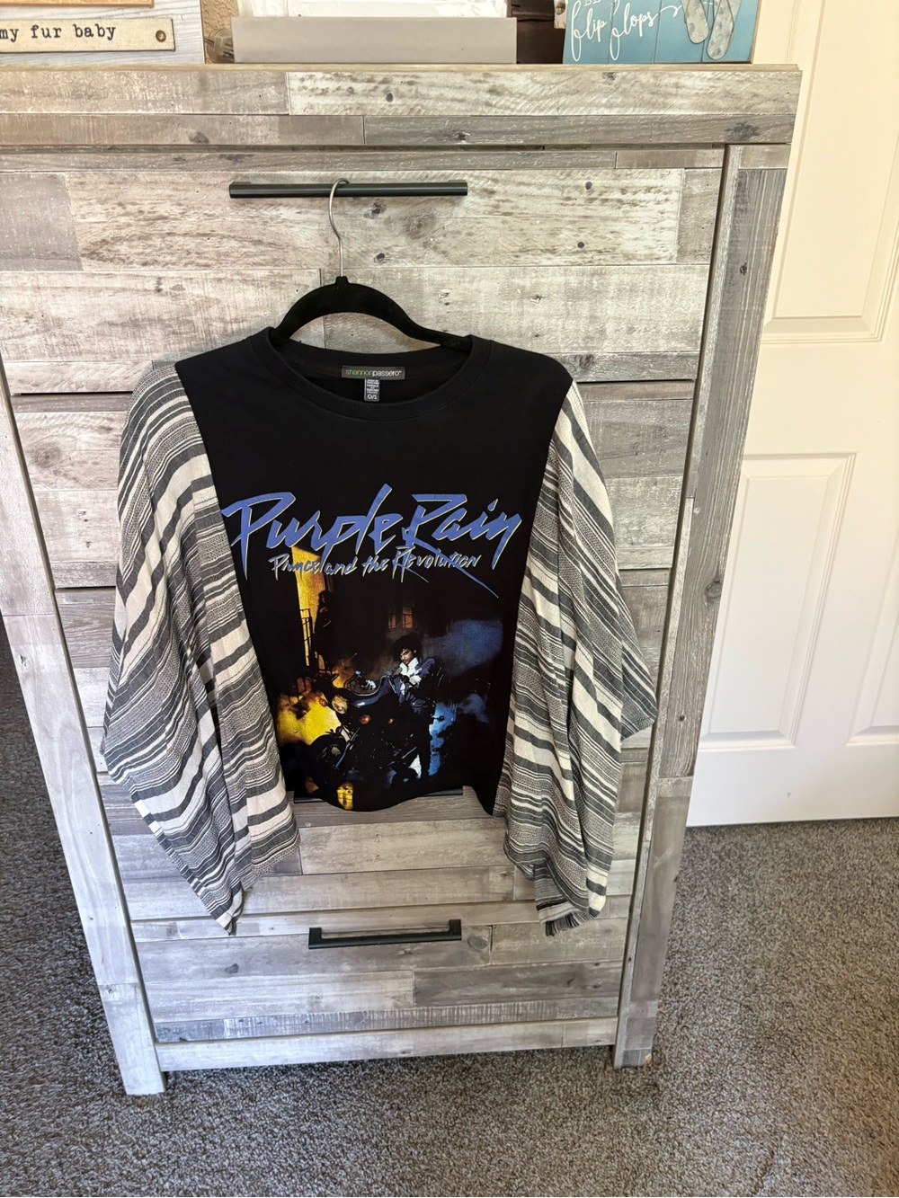 Graphic 'Purple Rain' Long Sleeve Shirt - Black & Gray Stripes